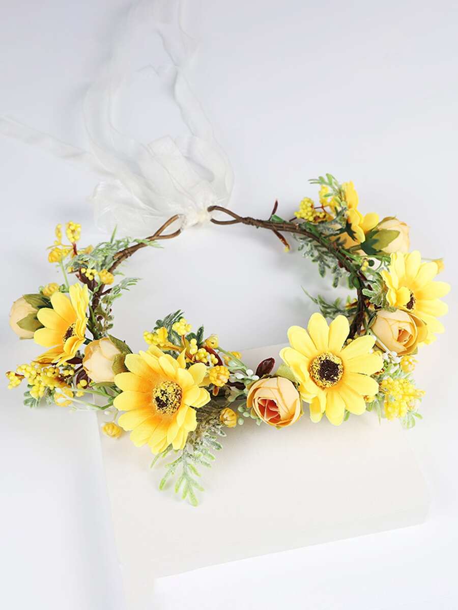 1pc Girls Oversized Daisy Flower Crown Hair Band, Sweet Teen Beauty Accessory - Multicolor - View 1
