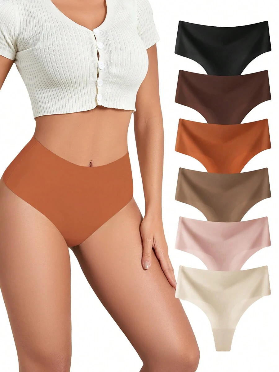 SHARICCA 6pcs Women's Underwear High Waisted Seamless Thong Women's No Show Panty Multi-Pack