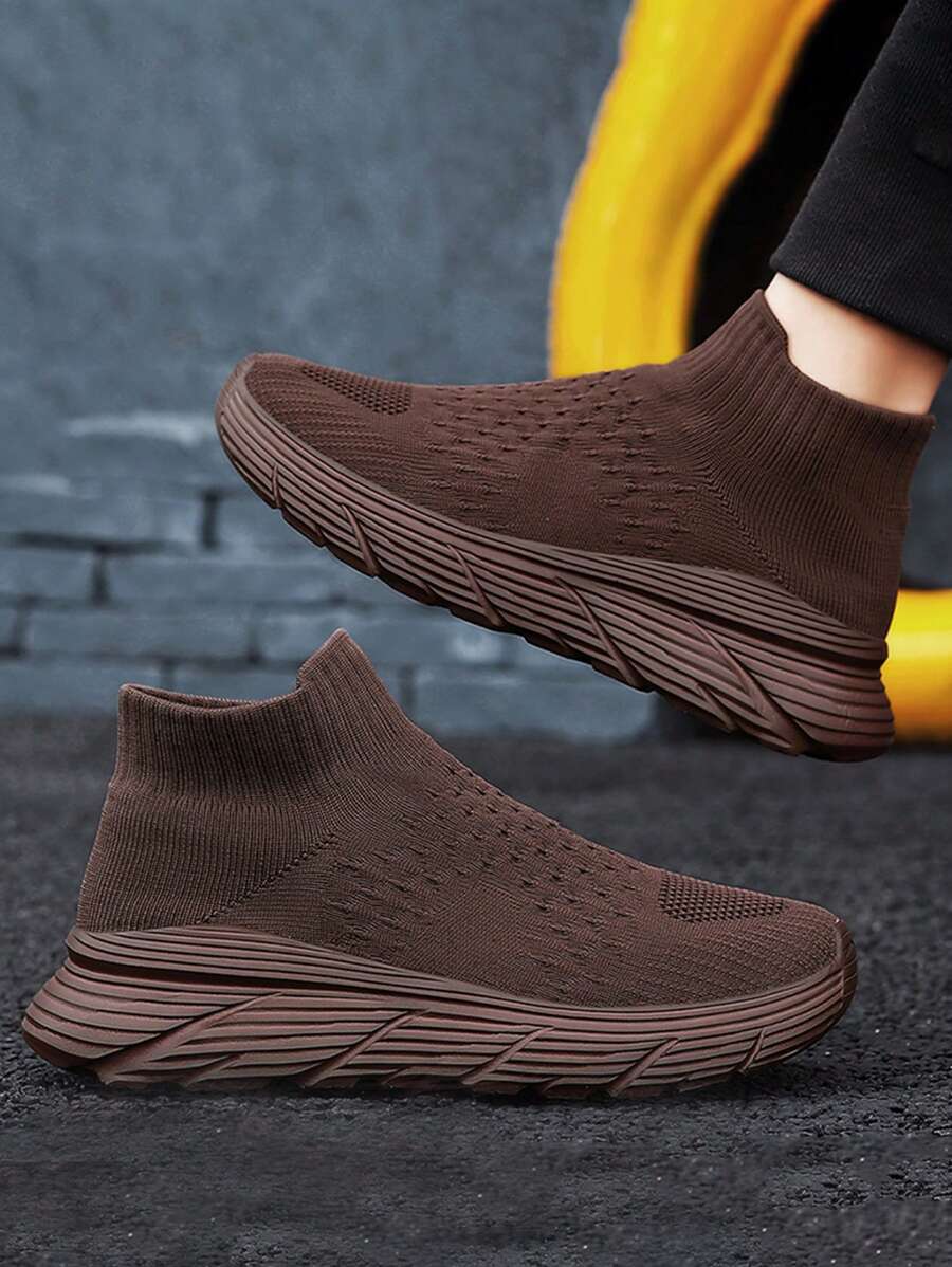 Breathable Casual Sports Shoes, Plus Size Women Slouchy Shoes, Soft Slip-On Sports Socks Shoes, Couples Shoes - Brown - View 1