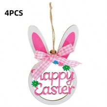 4pcs Wooden Painted Easter Eggs Decorations, Party Crafts DIY Hanging Ornaments