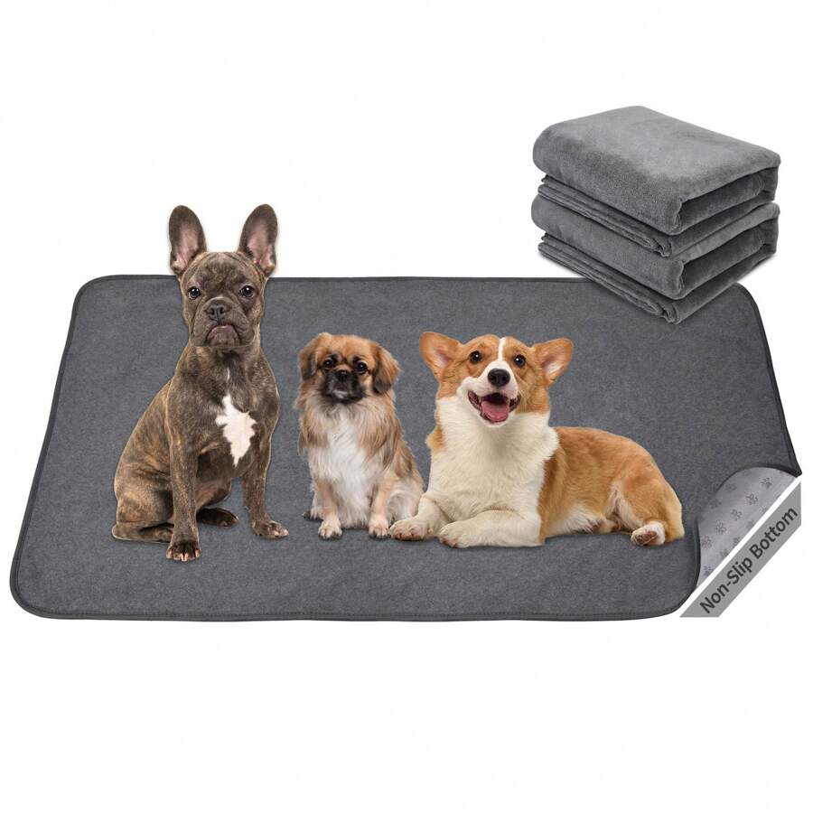 Tappetino riutilizzabile e impermeabile per cani che pipì, con stampa di zampe di cane, tappeto assorbente veloce per letto del cane, tappeto extra large e morbido per il sonno degli animali domestici - Grigio - Visualizzare 1