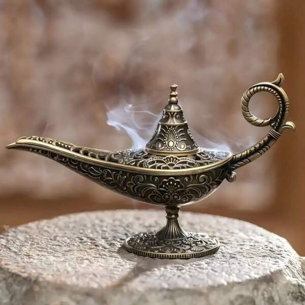 1pc Lamp Style Antique Metal Incense Burner - Vintage Home Decor, Scent-Free Candle Holder Gift E-I-D