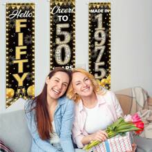3 piezas Pancartas para fiesta de 50 cumpleaños, decoraciones de 50 cumpleaños para hombres y mujeres negro y oro, letreros de porche 1975, pancartas de felicitación por 50 años, telones de fondo colgantes negro y oro, decoración de 50 cumpleaños para puertas y paredes