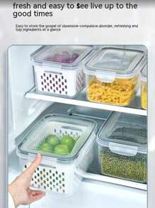 6pcs Set: Leak-Proof Food Storage Containers - 2-Layer Airtight Design For Easy Meal Prep, Reusable & Stackable Kitchen Organizer For Fruits, Vegetables, Meats & Grains - 黑與白 - 查看 4