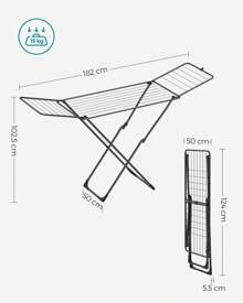 SONGMICS Clothes Airer, Foldable Clothes Drying Rack, Clothes Horse With Gullwings, Free-Standing Laundry Rack, Indoor Outdoor Use, Bed Linen Clothing, Black - 黑色 - 查看 8