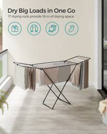 SONGMICS Clothes Airer, Foldable Clothes Drying Rack, Clothes Horse With Gullwings, Free-Standing Laundry Rack, Indoor Outdoor Use, Bed Linen Clothing, Black - 黑色 - 查看 2