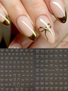 2 件金色蝴蝶结设计指甲贴纸婚礼饰品贴花自粘滑块 DIY 美甲配件工具美甲用品