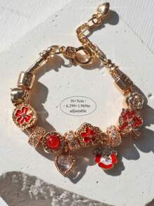 1 pieza Pulsera con dije de flor de cerezo vintage, regalo de color rojo para el Día de San Valentín, regalo de amistad