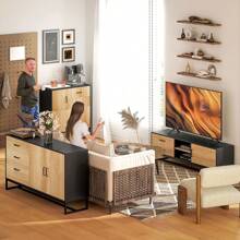 HOMCOM HOMCOM Meuble TV meuble télé bois banc TV pour téléviseur jusqu'à 60 pouces avec placard, compartiments ouverts, 2 tiroirs, étagère réglable et passe-câbles pour salon chambre à coucher, bois naturel