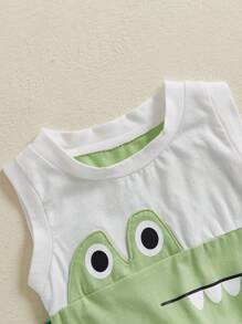 Adorable Baby Dinosaur Romper With Tail Sleeveless Summer Bodysuit For Boys And Girls Cute And Comfortable Dino Outfit - Green - View 4