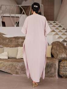 ASBB Nuovo stile elegante per la primavera/estate 2026, abito lungo con ricamo floreale e perline, scollo a V, adatto per il Ramadan e San Valentino - Rosa antico - Visualizzare 10