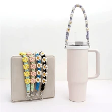 1pc Daisy Water Bottle Holder Handle, Handmade Silicone Cup Sleeve With Adjustable Strap, Reusable Coffee Cup Jacket