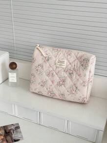 Vb1Pc/Set Flower Bouquet Pattern Pink Makeup Bags Cosmetic Bag Quilted Makeup Bag Pencil Case Wallet Purse Zipper Multi-Functional Storage - Multicolor - View 14