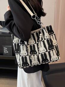 Túi đeo vai họa tiết thỏ Jacquard màu tương phản thời trang - trắng - Xem 2