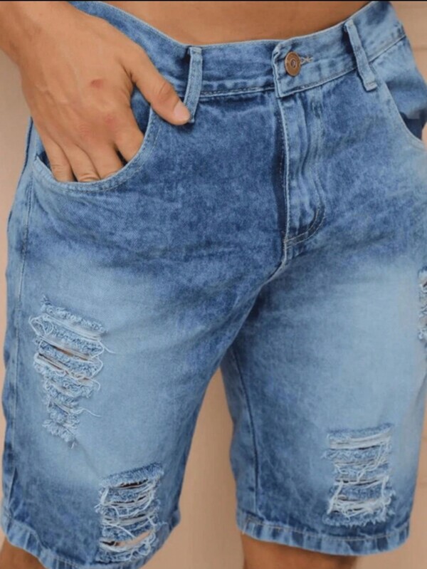 Bermuda Jeans Masculina Rasgado 100%  Algodão