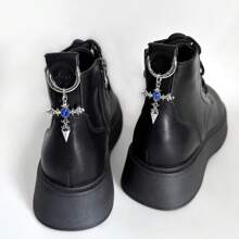 1 件酷炫恶魔之翼十字水钻鞋饰配件，朋克百搭蝙蝠翼靴子鞋夹