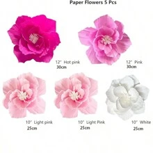 5 bông hoa giấy kích thước 30cm và 25cm, hoa nhân tạo 3D sống động như thật, thích hợp cho đám cưới, sinh nhật, phông nền cô dâu, trang trí tiệc sinh nhật, phông nền chụp ảnh, trang trí cổng vòm. - hồng + trắng - Xem 5