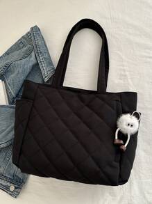 In 2024, Fall Decor .The New Fashion Large-Capacity Quilting Diamond Shape Design Double-Handle Shoulder Tote Bag Is Light And Portable, Suitable For Outdoor Travel And Decorated With Animal Pendants., Street & Japanese Style Women Bag, Tote Bags For Students, Multiple Compartments, Perfect For Beach, School, Work & Daily Use