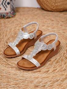 Women's Summer 2025 Crystal Design Flat Toe-Revealing Sandals - Silver - View 2