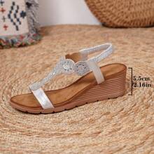 Women's Summer 2025 Crystal Design Flat Toe-Revealing Sandals - Silver - View 3