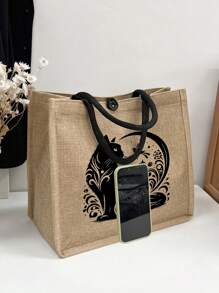 Khaki Linen Tote Bag,Including A Black Cartoon Cat Pattern Tote Bag And A Small Bag/Coin Purse,Mother's Day Gift, Personalized Gift Package, Yellow Linen Black Tote Bag With,Combination Of Small And Large Bags,Suitable For Weddings,Birthdays,Beaches, Holidays, Making It For Women,Mothers,Teachers, Friends, Bridesmaids,Big Bags,Students,Returning To School,The Perfect Gift For Animal Lovers