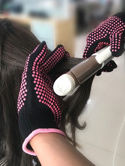 1 Pair Heatproof Gloves With Silicone Bumps, Professional High Heat Resistant Gloves, Suitable For Hair Styling Tools, Curling/Straightening Iron, Blow Dryer, Rose Red Color