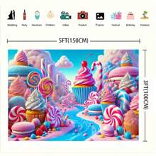 Colorful Candy Kingdom Ice Cream Castle Backdrop - Perfect For Sweet Day And Rainbow Party Decoration - Multicolor - View 4