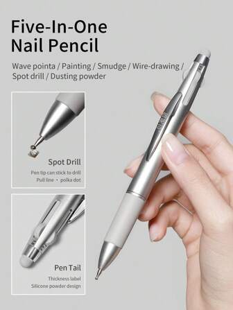 annies 1pc 5-In-1 Nail Art Dotting Pen, Pressure-Activated Polka Dot Pen For Painting, Gradient, Stripes, Dotting, Glitter Powder, Multi-Functional Nail Art DIY Tool