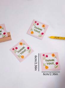 50张粉色迷你感谢卡，花卉简约设计，方形纸卡，适用于订单和商务用途，感谢卡，生日礼物，贺卡，特色商品，母亲节礼物 - 彩色 - 查看 3