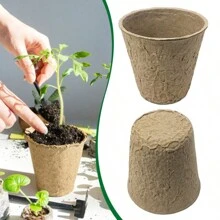 100 Pcs Fibre Seed Pots, 6cm Round Plant Seed Seedling Pots - Brown - View 9