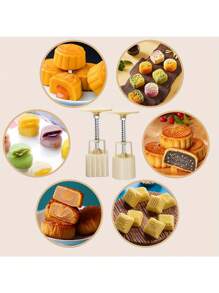 Moon Cake Mold, Including 2 Pc Mold And 12 Pcs Stamps, Flower Round And Square Shaped Cookie Mold, Lotus And Daisy Cookie Molds, DIY Hand Pressure Cookie Stamps, Pastry Tools, Baking Tool - White - View 8