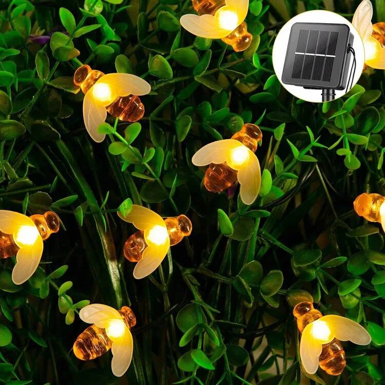 Solar String Lights Bee Shape 5m 50 Lights/6m 60 LED Solar Lights These Solar Lights Can Work Continuously For More Than 8 Hours At Night When Fully Charged During The Day - Yellow - View 4