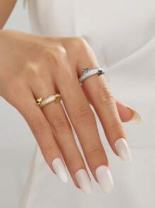 1 件 18K 镀金华丽风格不锈钢蝴蝶元素方晶锆石戒指女士珠宝婚礼派对约会礼物