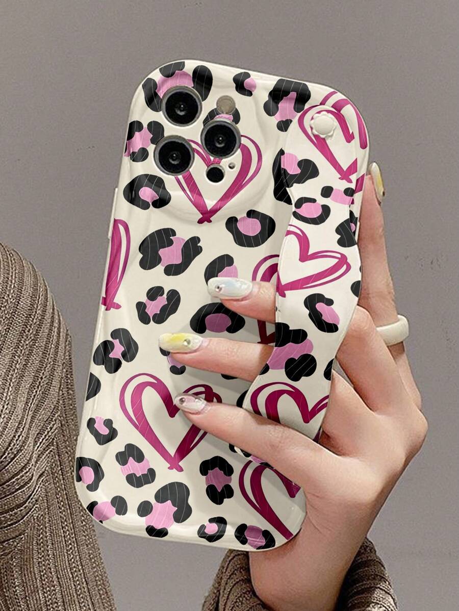 1 Stück modische Armband Band Hülle, Herzförmiges Leoparden Muster, dick und hochschlagfest, mit Ständerfunktion, kompatibel mit Apple und Serie - Verschiedenfarbig - Übersicht 1
