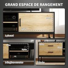 HOMCOM HOMCOM Meuble TV meuble télé bois banc TV pour téléviseur jusqu'à 60 pouces avec placard, compartiments ouverts, 2 tiroirs, étagère réglable et passe-câbles pour salon chambre à coucher, bois naturel