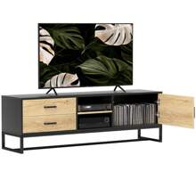 HOMCOM HOMCOM Meuble TV meuble télé bois banc TV pour téléviseur jusqu'à 60 pouces avec placard, compartiments ouverts, 2 tiroirs, étagère réglable et passe-câbles pour salon chambre à coucher, bois naturel
