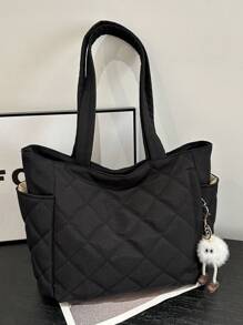 In 2024, Fall Decor .The New Fashion Large-Capacity Quilting Diamond Shape Design Double-Handle Shoulder Tote Bag Is Light And Portable, Suitable For Outdoor Travel And Decorated With Animal Pendants., Street & Japanese Style Women Bag, Tote Bags For Students, Multiple Compartments, Perfect For Beach, School, Work & Daily Use