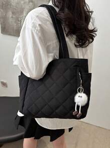In 2024, Fall Decor .The New Fashion Large-Capacity Quilting Diamond Shape Design Double-Handle Shoulder Tote Bag Is Light And Portable, Suitable For Outdoor Travel And Decorated With Animal Pendants., Street & Japanese Style Women Bag, Tote Bags For Students, Multiple Compartments, Perfect For Beach, School, Work & Daily Use