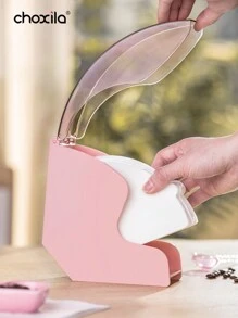 choxila 1 pieza Soporte para filtro de café rosa, almacenamiento de filtros de café con tapa antipolvo, estante dispensador de papel de filtro de café, caja para filtros de café para cafetería, hogar, oficina, capacidad para 200 unidades de filtros de café V60 y de cono, de vuelta al colegio