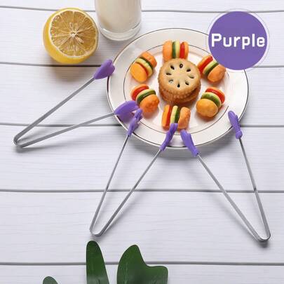 3pcs Mini Dessert Clips Stainless Steel Ice Cubes Clips, Purple/Red Heart Shape/Gloves/Palm Shape Non-Slip Silicone Baking Bread Clips/Candy Clips/Biscuit Clips/Pastry Clips/Snack Clips/Ice Cubes Clips/Salad, Fruit Clips/Snack Clips/BBQ Clips, Kitchen Tools Food Cutlery