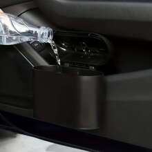 1 件带盖防漏黑色汽车垃圾桶 - PP 材质，易于安装的设计，适用于车载配件，汽车垃圾桶门悬挂式储物箱，多功能前排座椅雨伞架，汽车内饰装饰