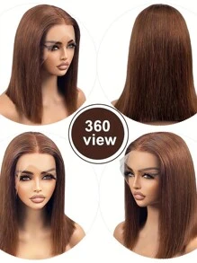 BeYo 220% Density Straight Bob Wig Human Hair Chocolate Brown Straight Bob HD Lace Front Wig Transparent Lace Frontal Human Hair Wig Light Brown #4 Middle Part Straight Bob Lace Front Wig Pre Plucked 13x6x1 Short Bob Human Hair Wig With Baby Hair For Women - Light Brown - View 8