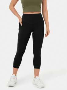 Leggings décontractés à taille haute avec poches, couleur unie, pour un port quotidien