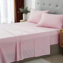 3/4 Piece Home Bed Sheet Set, Soft, Comfortable And Breathable Bedding Set, Hotel Luxury Home Summer Bedding Sheets Twin, 1 Or 2 Pillowcases, 1 Flat Sheet And 1 Fitted Sheet,Room Decor,  Ideal Gift. - 粉色 - 查看 5