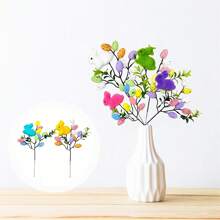 Palillos de huevos de Pascua coloridos con hojas artificiales, ramas simuladas de flores de primavera, decoración para festivales. - Blanco - Ver 4