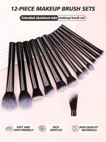 15 Stücke/Set Profi Make-up Pinselset, 12 Stücke Make-up Pinsel + 2 Stücke Make-up Schwämme + 1 Stück Puder Puschel, Reisefreundlich