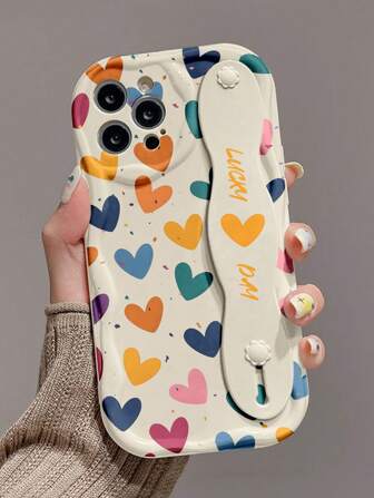 1 st. moderiktigt kärlekstryck, tjockt, fallskyddande telefonskal med stativ, kompatibelt med Apple och serien, vattentätt, stötsäkert, reptåligt