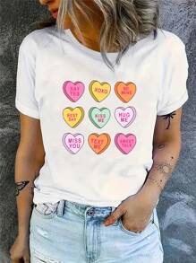 Be Mine Tshirt, Conversation Hearts TShirt , Gift For Valentine, Womens Cotton Soft Breathable Comfort-Fit Crew Neck Tee - 白色 - 查看 1
