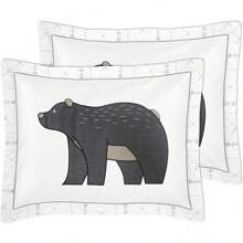 Beige Grey White Boho Mountain Animal Unisex Boy Or Girl Full Queen Size Kid Childrens Bedding Comforter Set For Gray Woodland Forest Friends Collection - 3 Pieces - Deer Bear