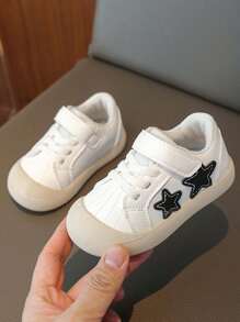 1 Pair Unisex Hook & Loop, Pentagram Designed Casual Sports Shoes, Comfortable, Lightweight, Shock-Absorbing, Non-Slip, Suitable For Toddlers, Daily Wear And Outdoor Activities, All Seasons - Black - View 2